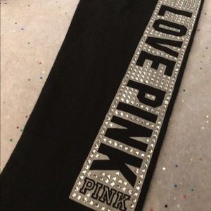 Black Rhinestone VS Pink Straight Leg Long Legging